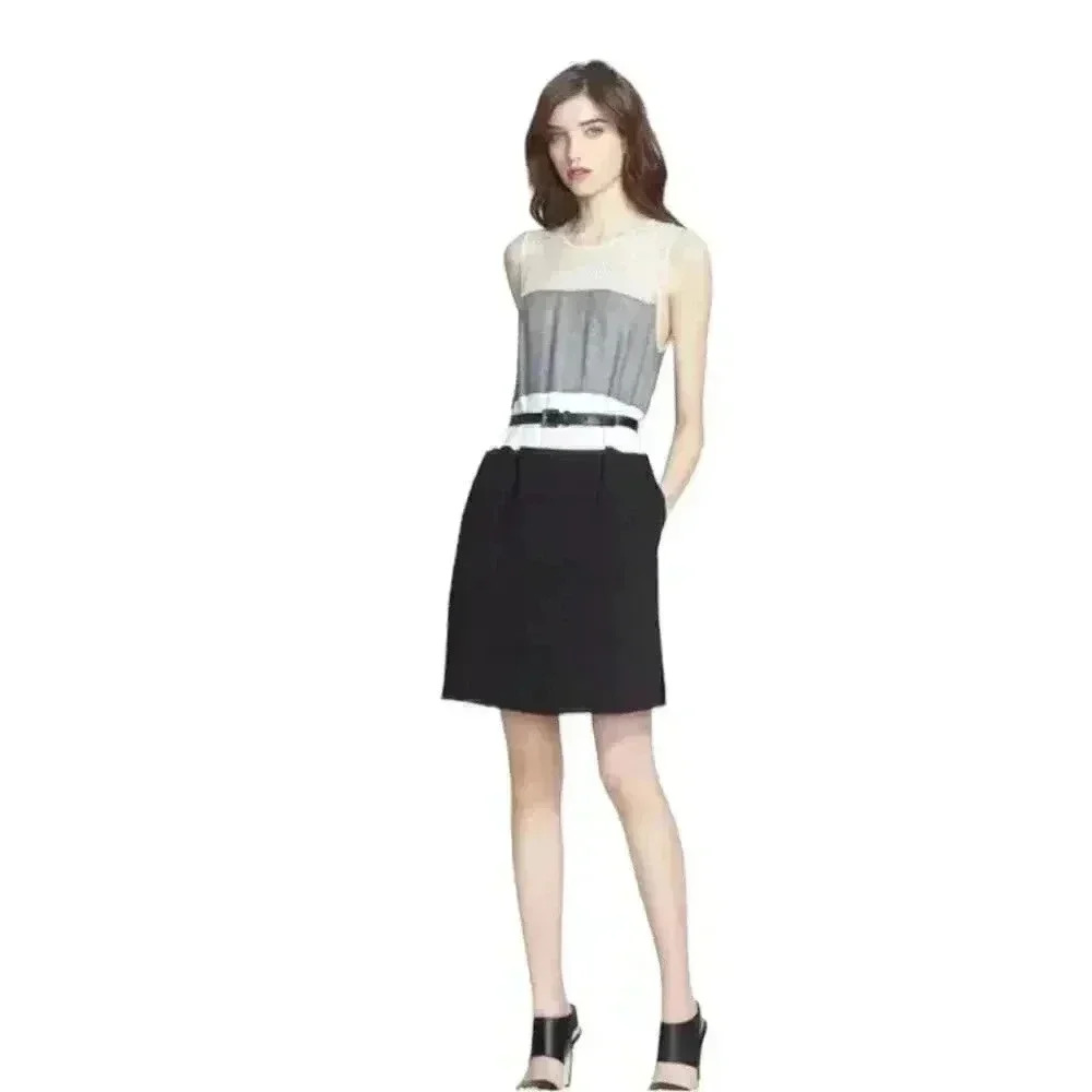L’Agence Colorblock Mesh Shift Dress Size 4 Cotton Linen Silk Blend Sleeveless